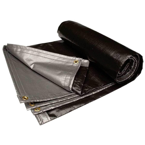 Tarp, 16 ft x 20 ft, 4, Silver/Black, 1,200-Denier Polyethylene